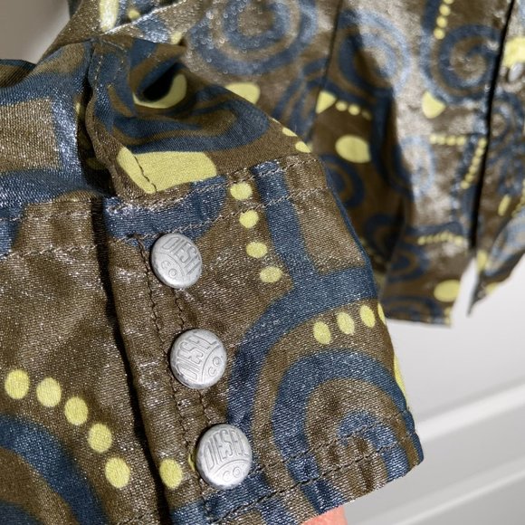 Women's Vintage Diesel Button Up Shirt Blouse Shiny Printed Long Sleeve Size M - Picture 3 of 11